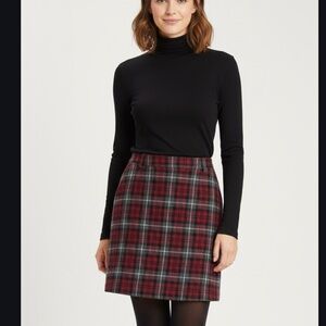 Eddie Bauer Wool Plaid Skirt-Mercer Fit Pockets-Burgundy Vintage Women’s 8 New